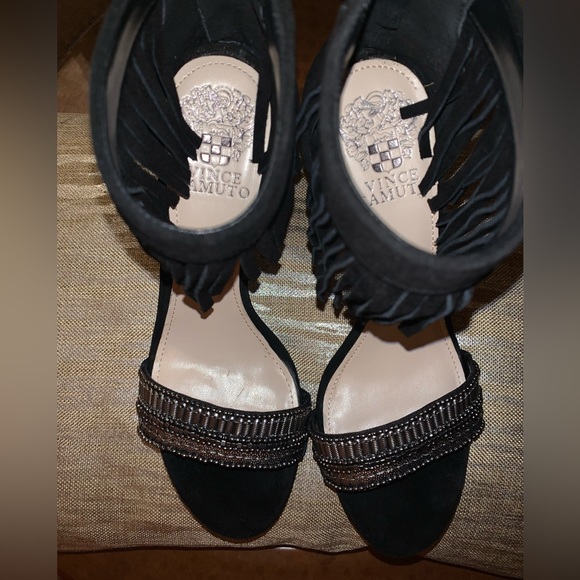 Beautiful Vince Camuto black leather suede ankle strap dress sandal size 8/38 - Picture 6 of 8